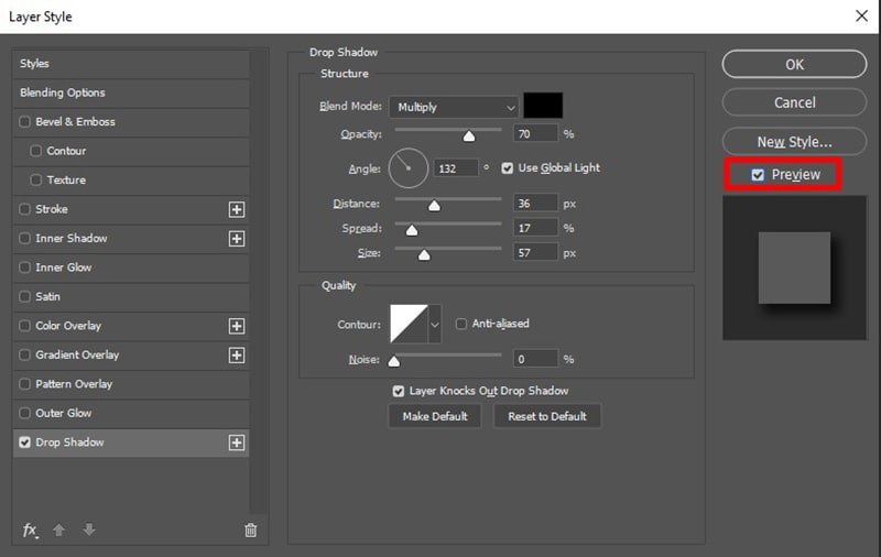 Layer Style blending options preview option