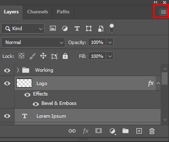 click on the Layer panel menu 