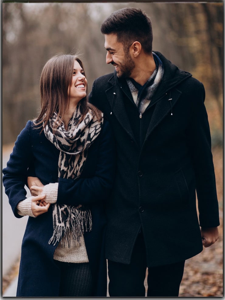 Couple Poses Wear Matching Attire