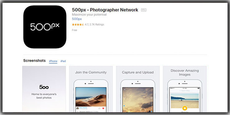 photo storage app 500 PX