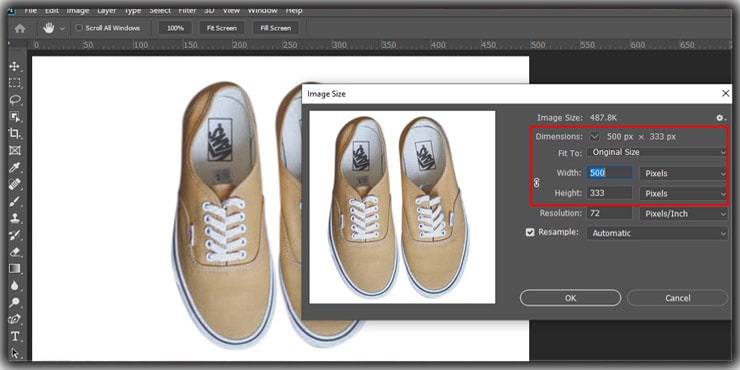 Inspect image size in Photoshop