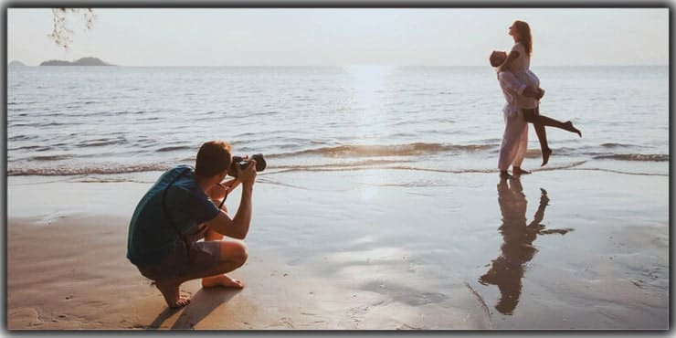 Beach Engagement Photography with Natural Reflections
